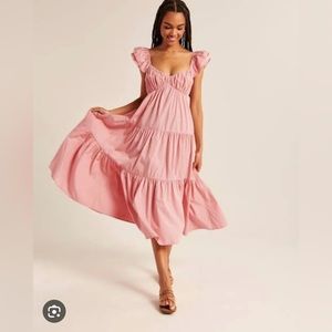 Abercrombie and Fitch Ruffle Sleeve Poplin Maxi Dress Pink